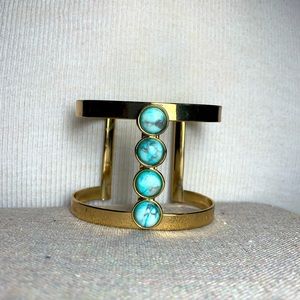 Turquoise bracelet boho cuff gold tone adjustable